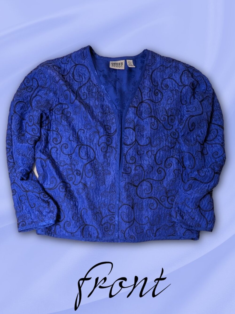 Chico's Design 100% Silk Embroidered Jacket, Chico's size 1/US women's M